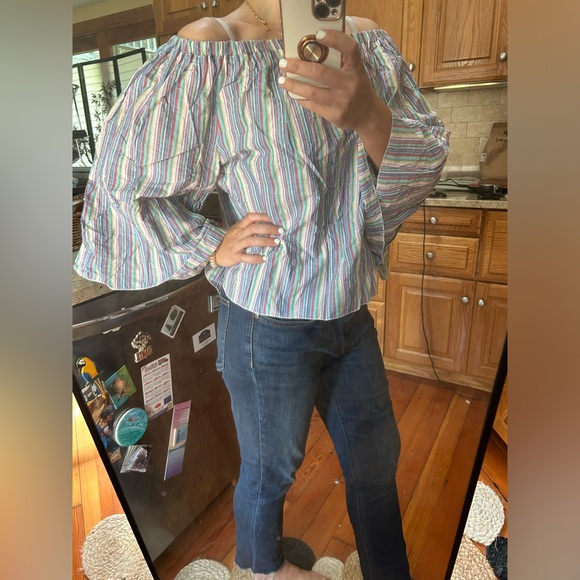 See by Chloe Off the Shoulder Striped Linen Top - Picture 5 of 8